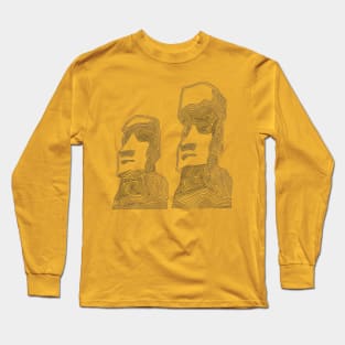 Mo'ai - Easter Island Monolith Heads (Brown Swirls) Long Sleeve T-Shirt